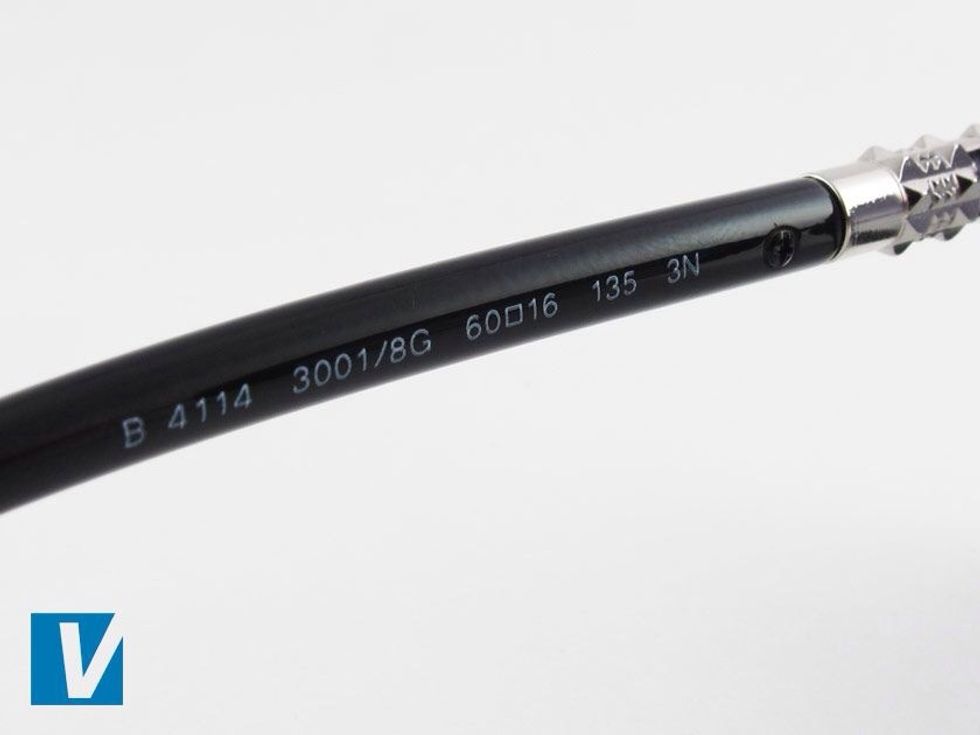 The inside of the left temple arm of Burberry sunglasses feature  a model number starting with the letter B, followed by lens and frame measurements.