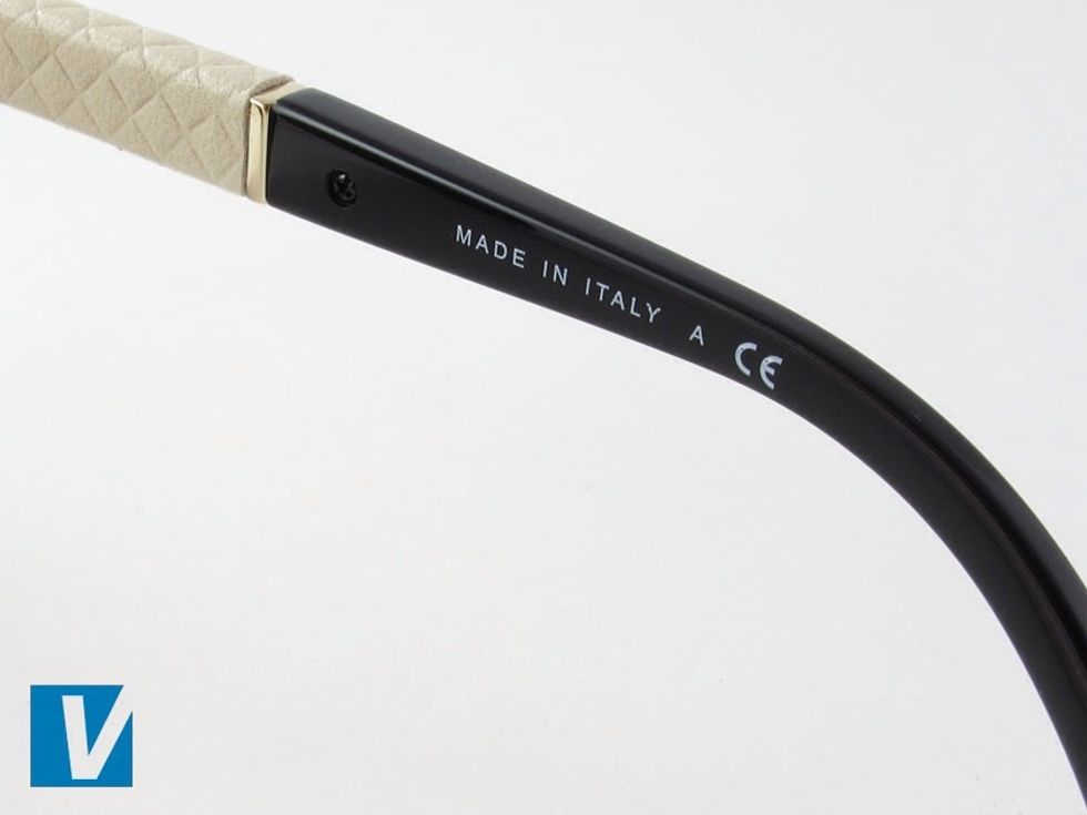 The inside of the right arm usually features 'Made in Italy' followed by a letter then the letters 'CE' signifying European Conformity. The Chanel logo is also often featured.