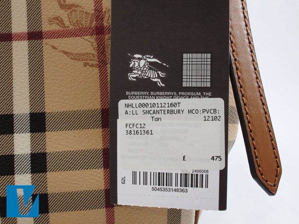 The inside of the swing-tag details product information relating to colour and style, and also a barcode. Check that this information matches the handbag style and colour.