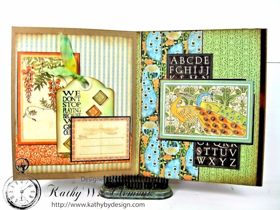 The interior of the card was finished with gorgeous layers of paper from Artisan Style. I tucked a Staples ATC tag behind the postcard. You can write a personal note on the postcard.