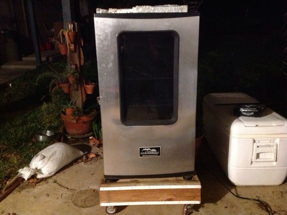 The internal temperature probe should be at 160 degrees in the meatiest part of the turkey breast. Smoke the 10 lb turkey for 30 minutes/ pound at 225 degrees. Or 18 minutes/pound at 275 degrees.