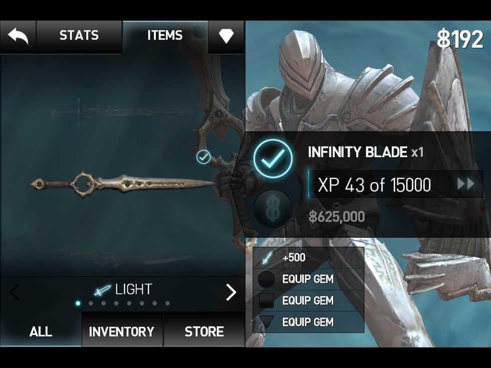The inventory consists of all items you can buy, sell or equip that you have unlocked so far.