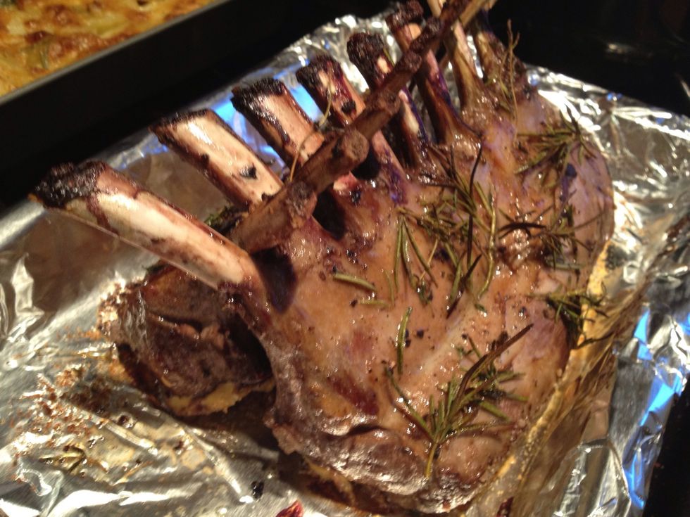 The lamb is ready to be served.