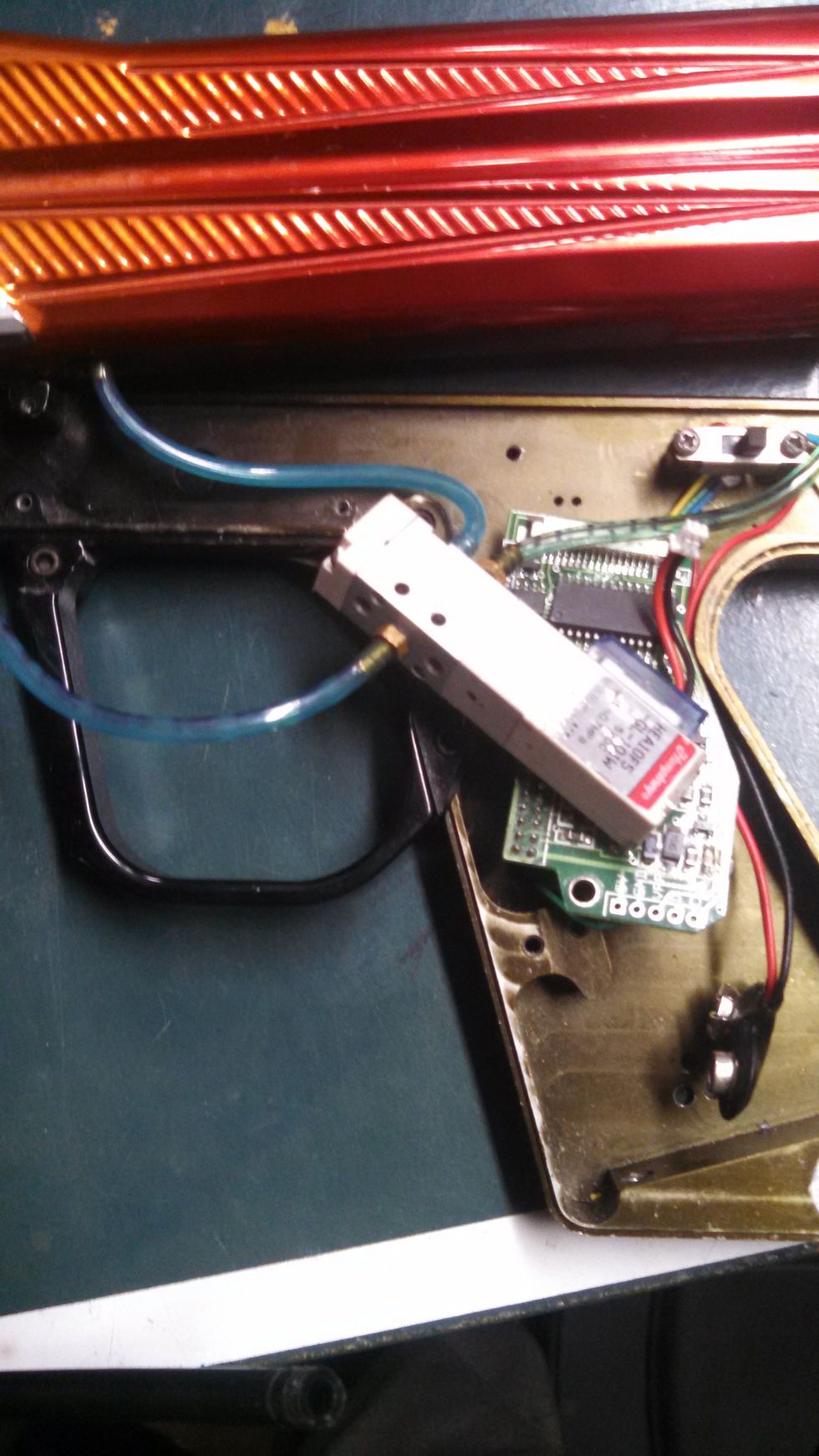 The last leak mentioned, the solenoid, only occurs in electronic markers. It can be repaired occasionaly by getting new hoses or barbs. It can be accessed by removing the grips held in by 2-5 screws,