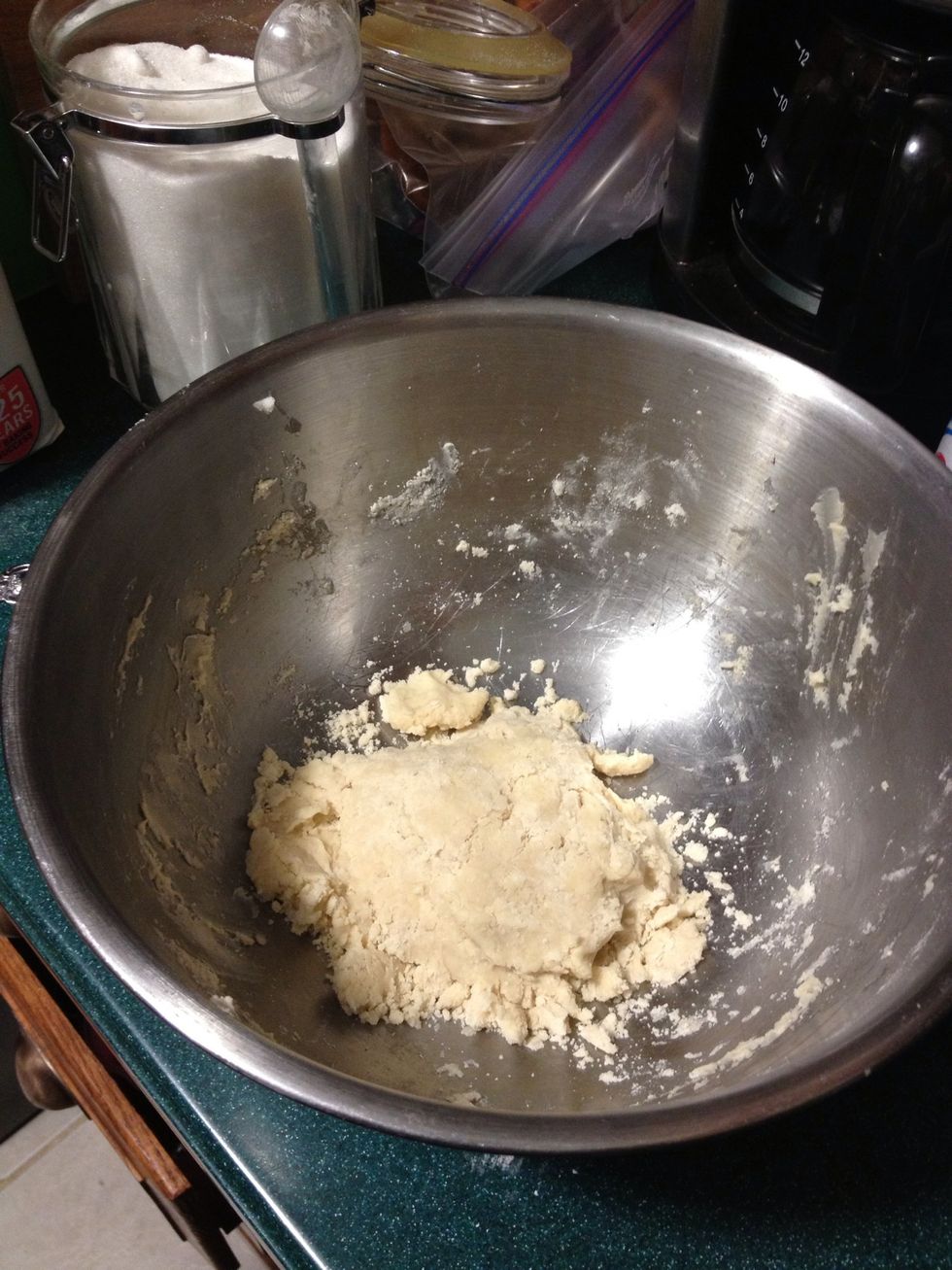 The last of the pie crust will look like this. (After you smush the dough together) note: do not play with the dough too much. Just shape the dough and call it done.