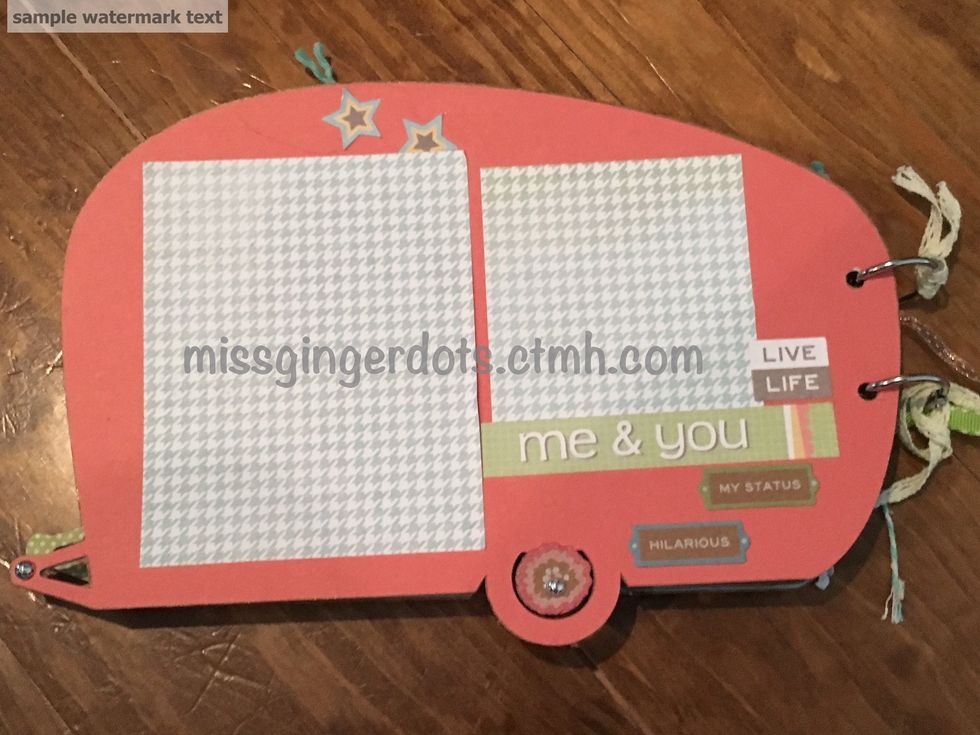 The last page can be left plain or decorated. If you choose to decorate the mat sizes are 3 1/4" x 3 1/4" and 4 x 5". If you choose you can add ribbon to the rings of the book to add more color.