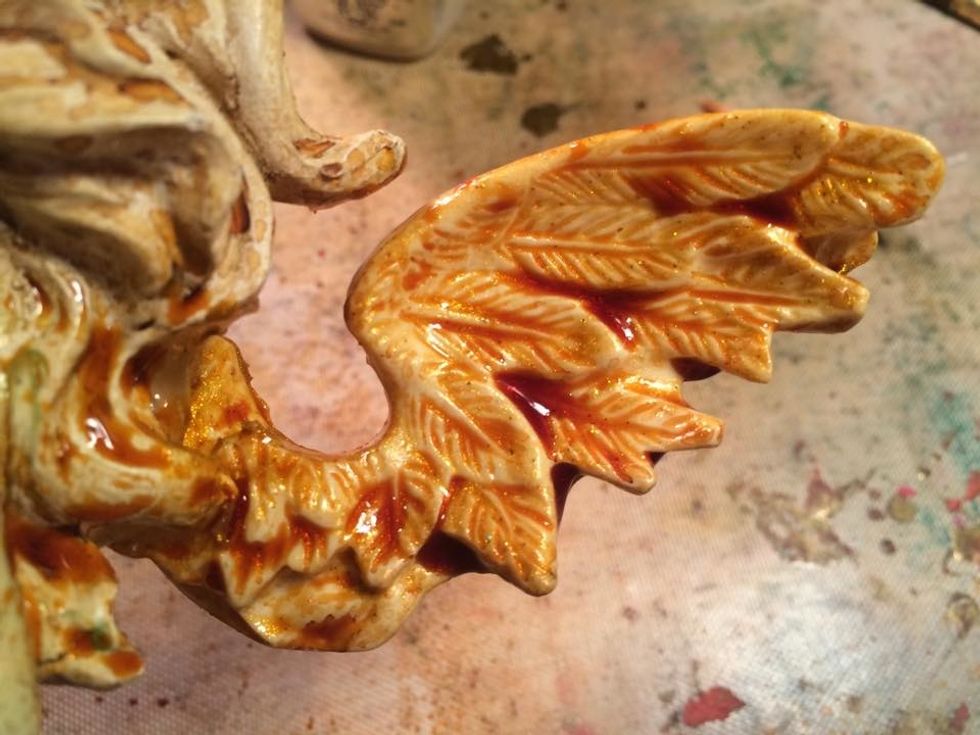 The last thing I did was mist her wings again with Salted Caramel. I let it settle into all of the different crevices then dried it with my heat gun