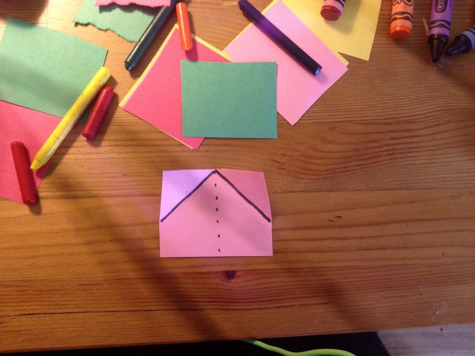 (The lines are just for you to see) fold on the solid lines so the corners meet in the middle