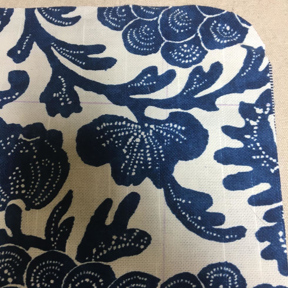 The lines should look like a tic tac toe board on your fabric with the center square being very large. The lines can disappear quickly so place basket front and back, wrong sides together and stitch.