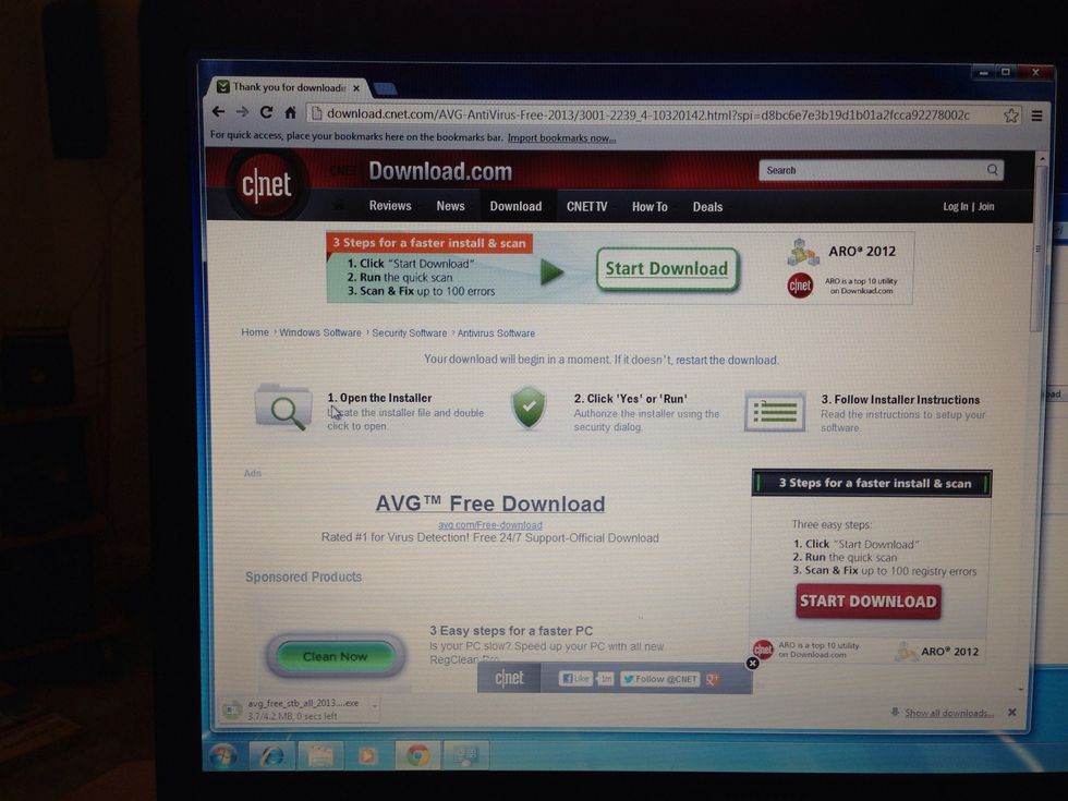 The link should download avg on the bottom of your Internet browser. It might ask for permission to download to your computer, just click accept. (Cnet is a respectable site)