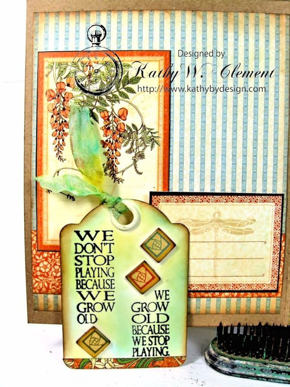 The little tag has been inked with the same colors used in the Master Board, then stamped with the sentiment in Jet Black Archival Ink.