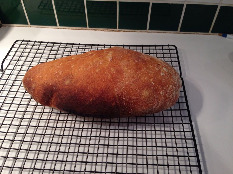 The loaves are ready at 30 minutes, usually. Perfectly baked bread sounds hollow when tapped on the bottom. Use an oven mitt and a knife to check. You'll know it when you hear it. Trust me. This ..