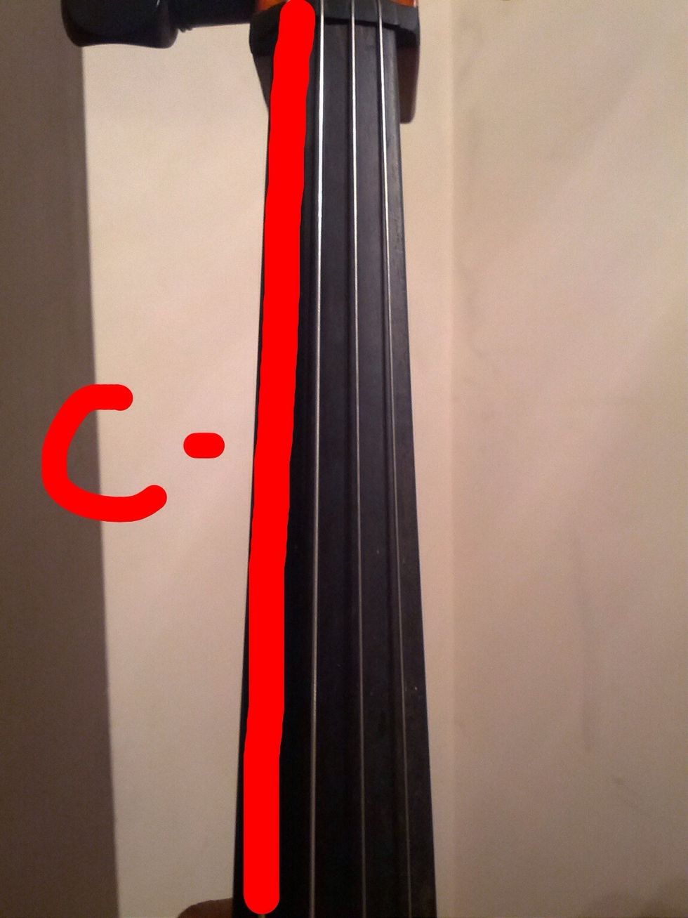 The lowest pitch and thickest string, "C."
