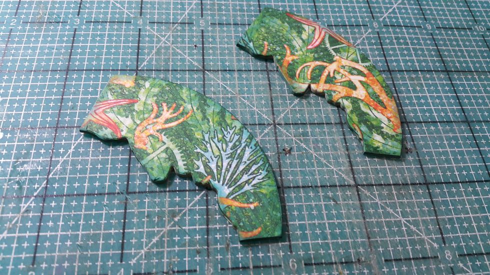 The main body of the teapot is finished. Die-cut shapes for handles and tips, cut them to fit, and cover all sides with papers. (if you don't have the dies, you can draw a template to trace)