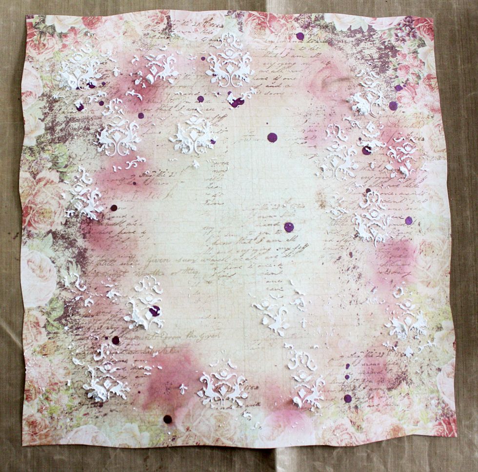 The main focal paper is where you can stamp, ink ,distress and add modeling paste. When choosing this paper you want to have less design and color so technique can be seen.