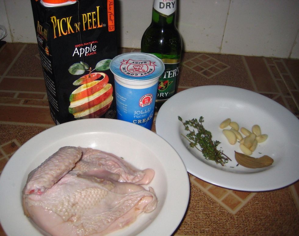 The main ingredients. The chicken should be boneless and with the wing attached if you like. For a healthier option remove the skin.