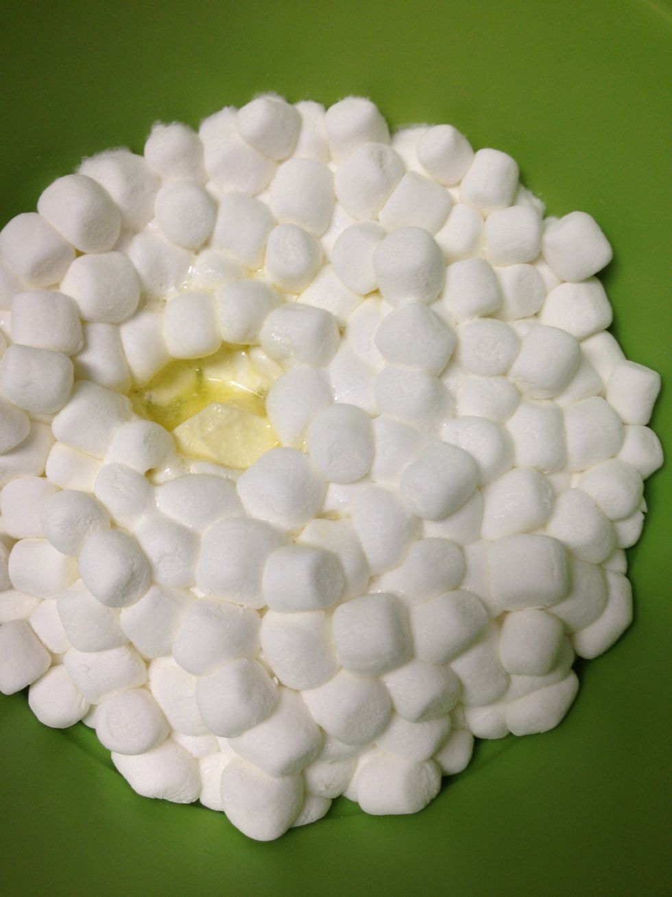 The marshmallows should be nice and gooey and the butter should be 80% melted.