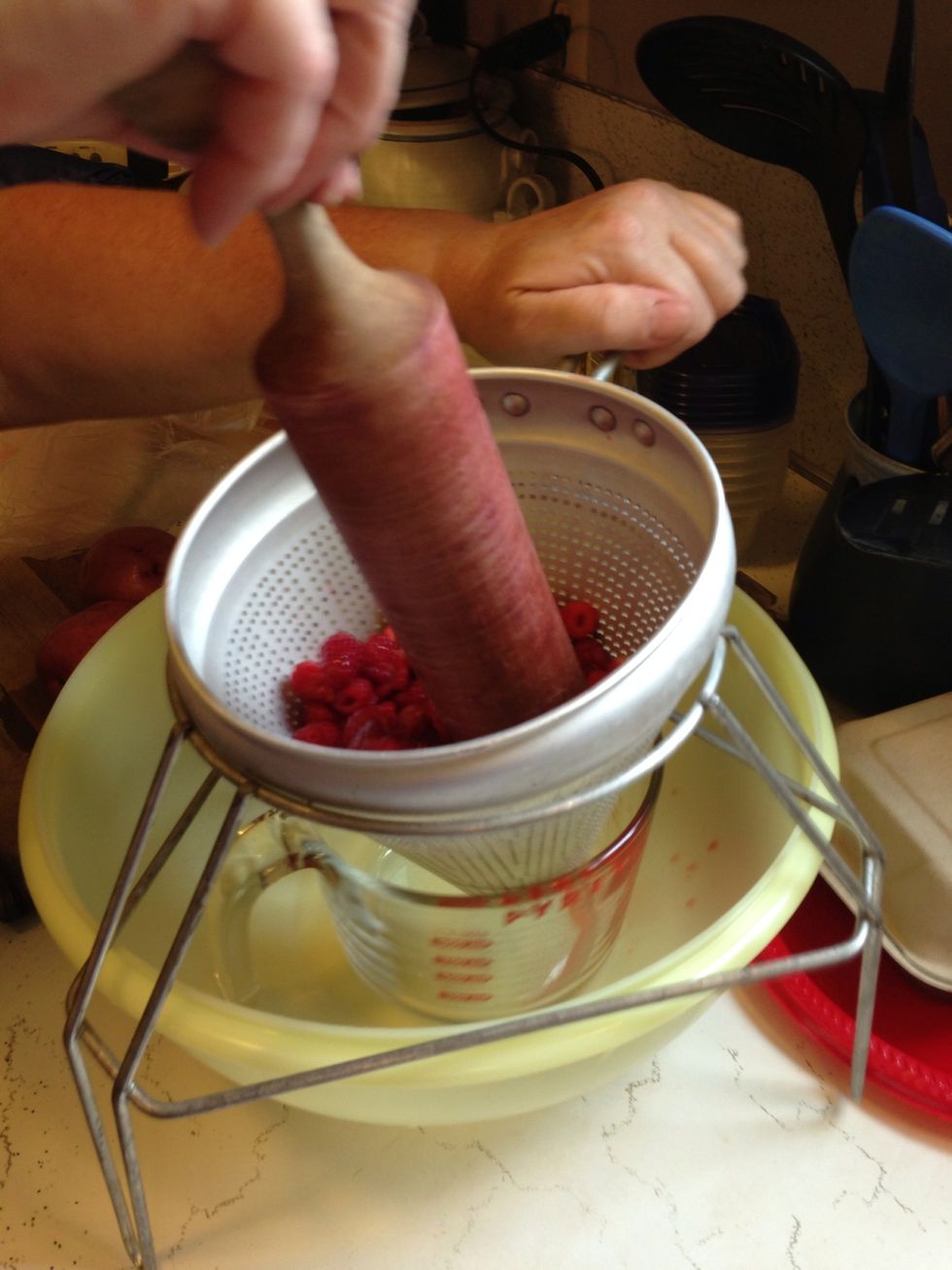 The mashing tool helps to quickly crush the berries. Mash in an up and down fashion as well at a circular motion.