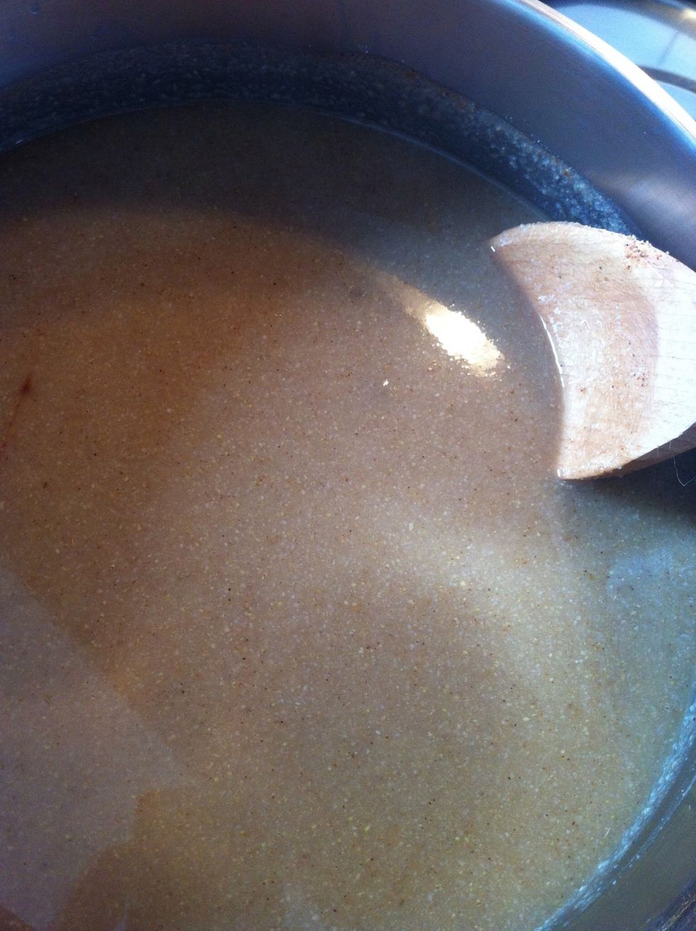 The meghli mix starts to thicken.