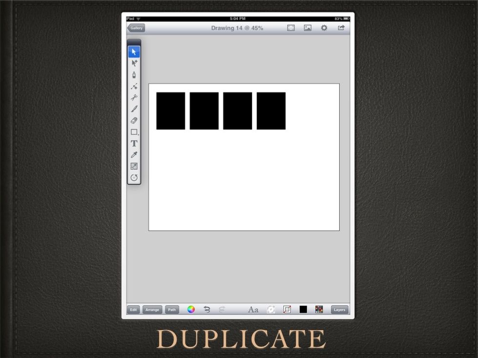 The middle point of the rectangles will be aligned. Now duplicate these 4 squares.