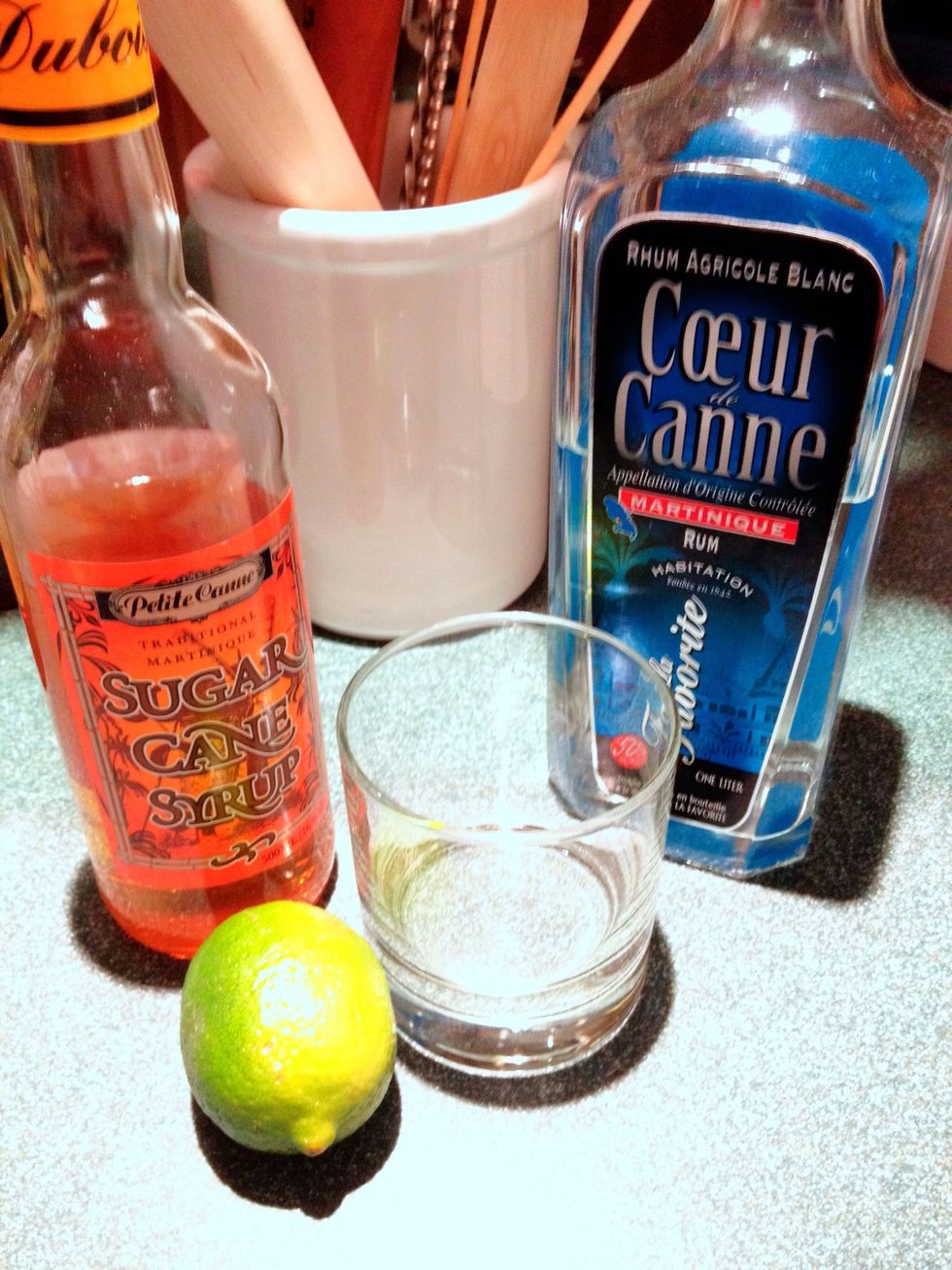 The mis en place. A reliable sugar cane syrup is Petit Canne (shown above). If the syrup you've got tastes like molasses, you've got the wrong syrup.