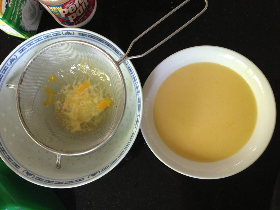 The mixture on the right is your custard! It should be very runny.