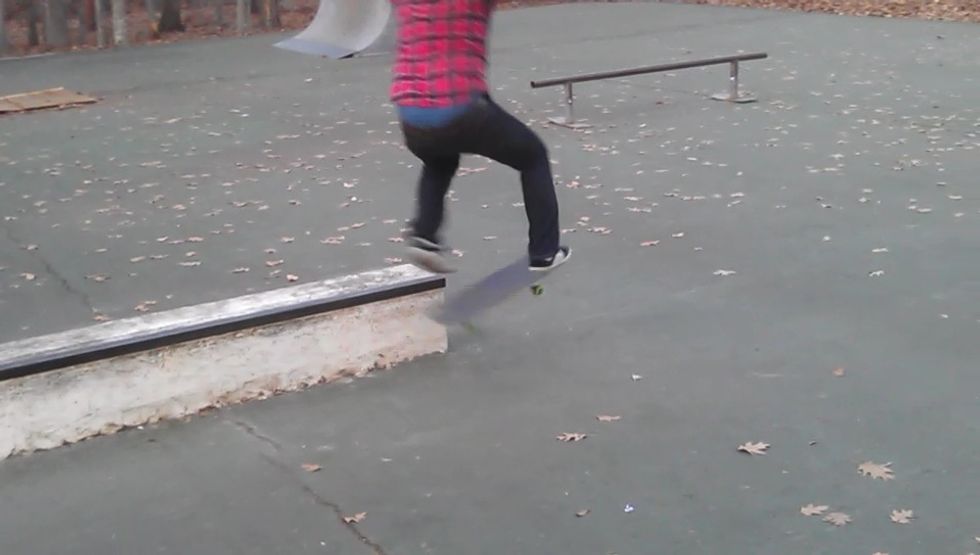 The most important part of this trick is this step. Your front foot is going to do all of the work. You need to scoop your front foot behind you and turn your body at the same time. Timing is key!