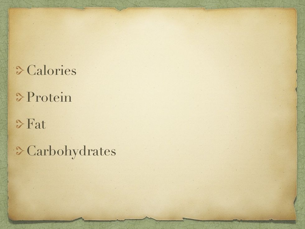 The most important parts of an effective diet are CALORIES, PROTEIN, FAT, AND CARBOHYDRATES.