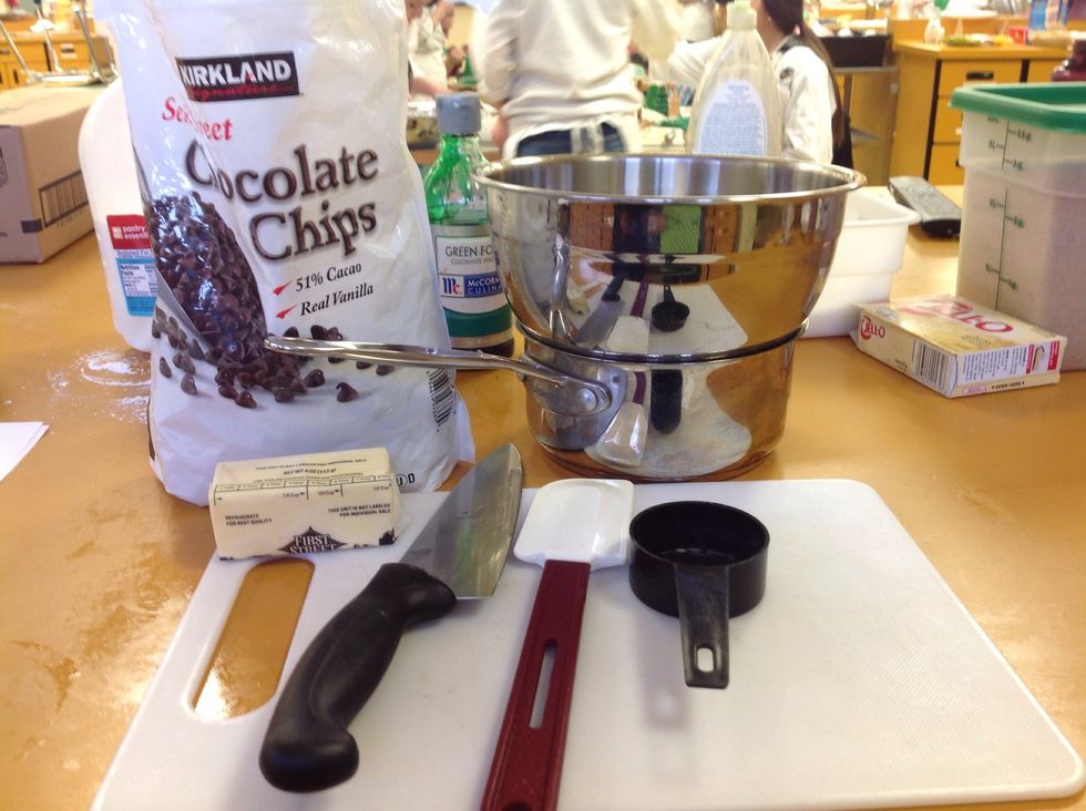 The nest day: Get out all of your ingredients and equipment. You will be making a double boiler again.