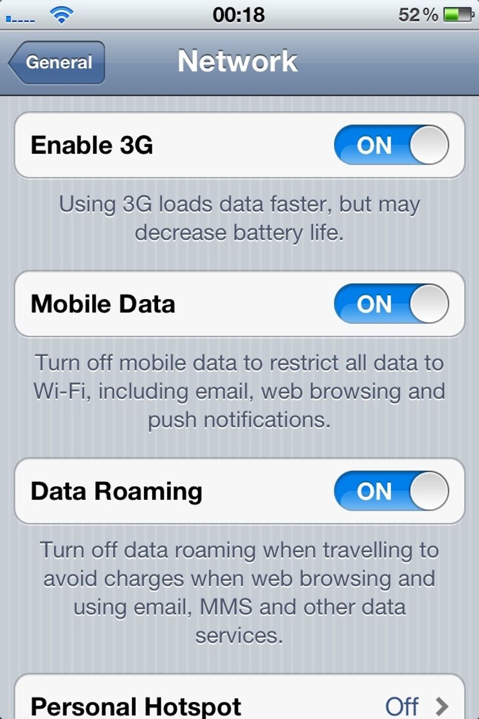 The network settings hub is one of the biggest drains for your iPhone as it takes about 1% battery life per minute depending on what your doing.