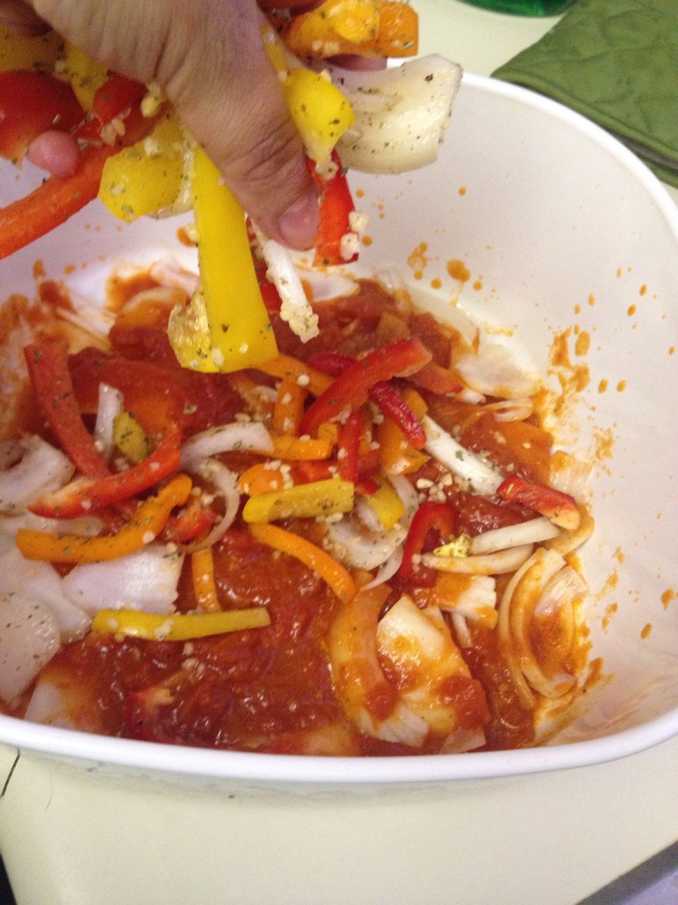 The next layer is 1/2 of the pepper mixture.