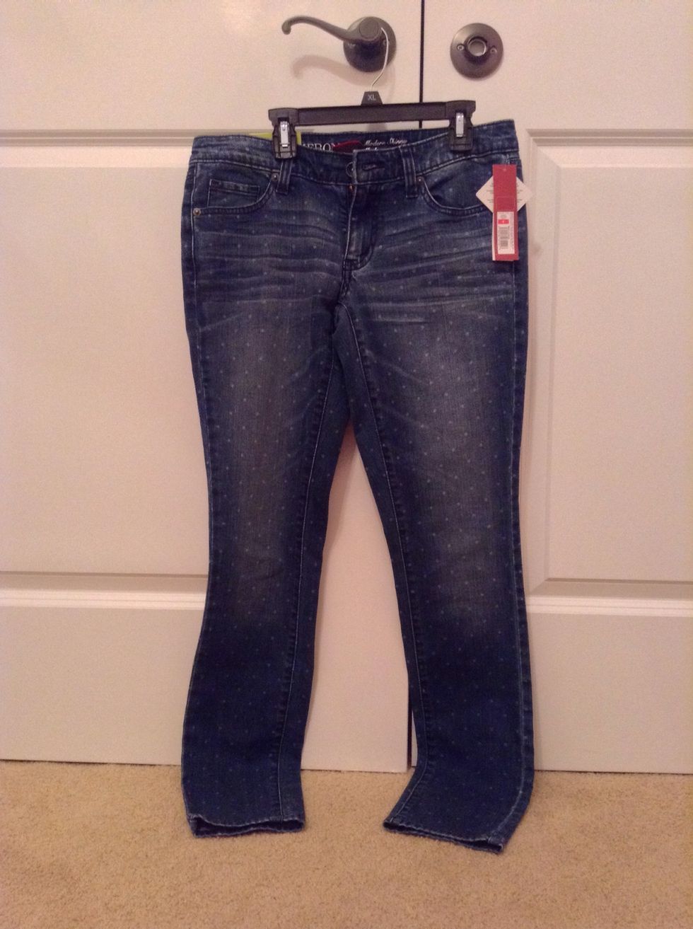 The next pair of skinny jeans I picked up were these dark wash jeans with polka dot detailing.