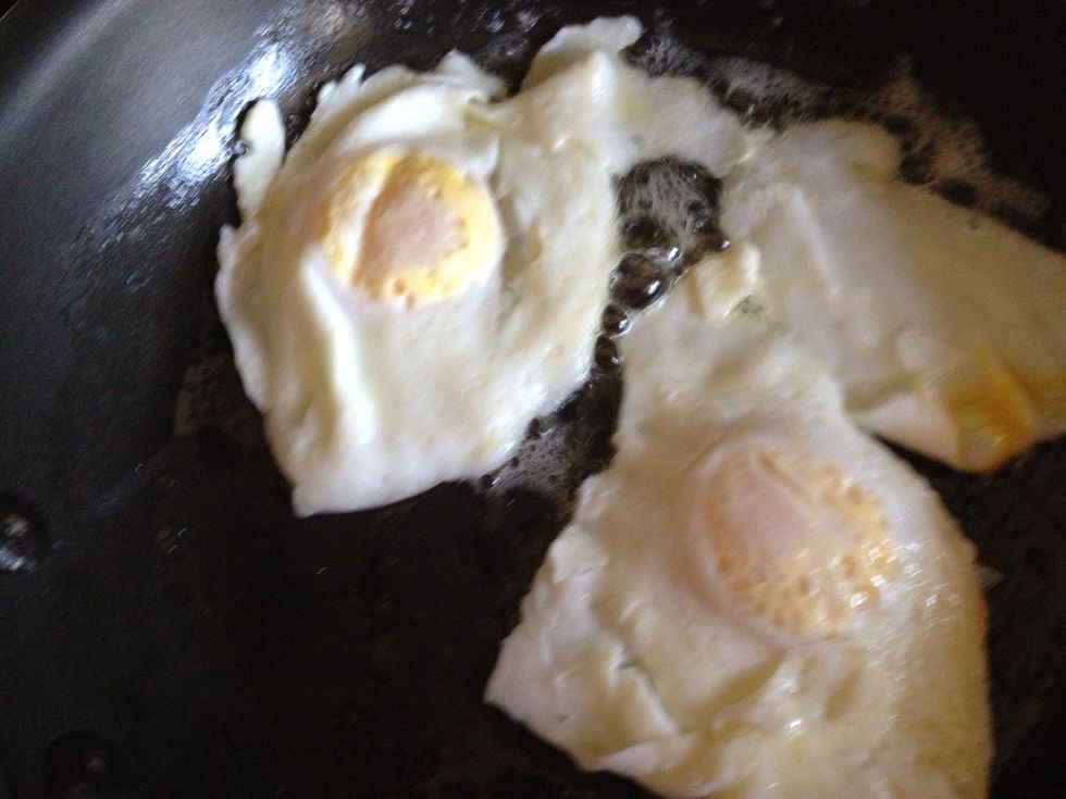 The next process goes quick! Make sure to have a plate ready! You can turn the heat off once the eggs are flipped. I usually count to five and put them on my plate.