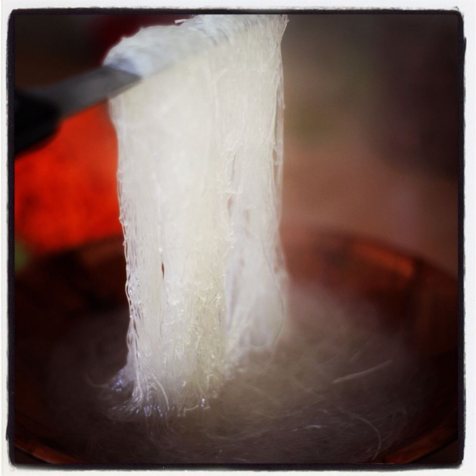 The noodles should become very soft and pliable. Aren't they so mystical? Leave the noodles for now. I couldn't help but play with them.