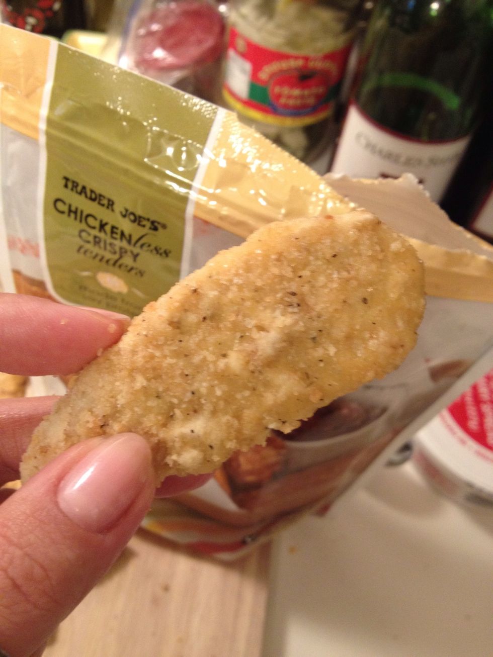 The nuggets look like this. I suggest nuggets rather than "chic" strips. The breading gives a bit more flavor.