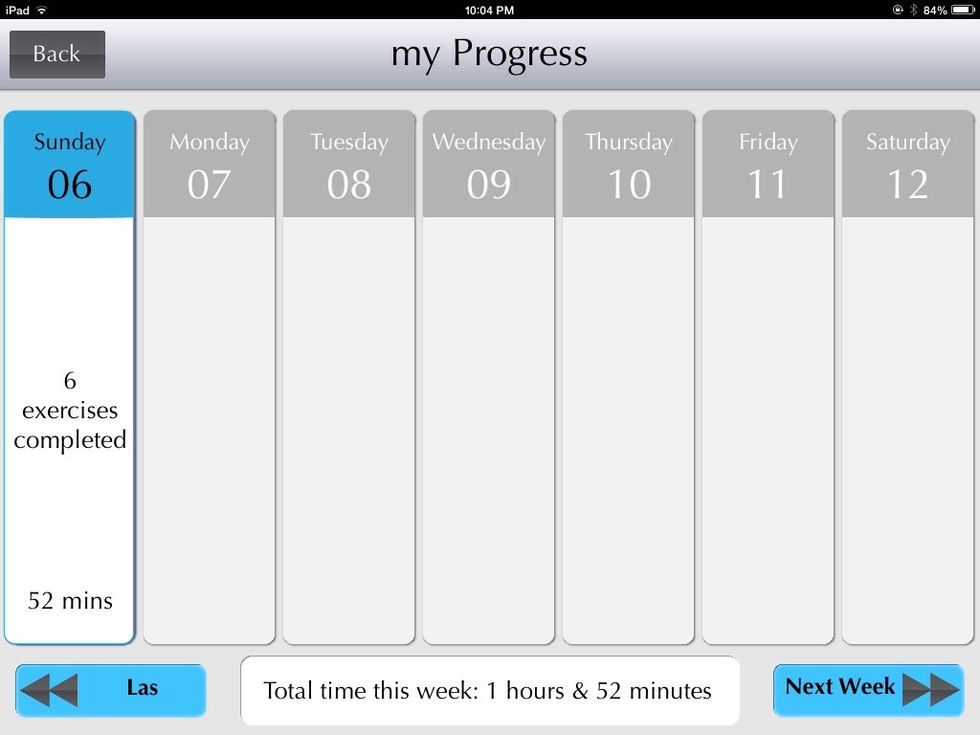 The number of exercises and time it has taken can be found here. You can track progress through client's rehabilitation process.