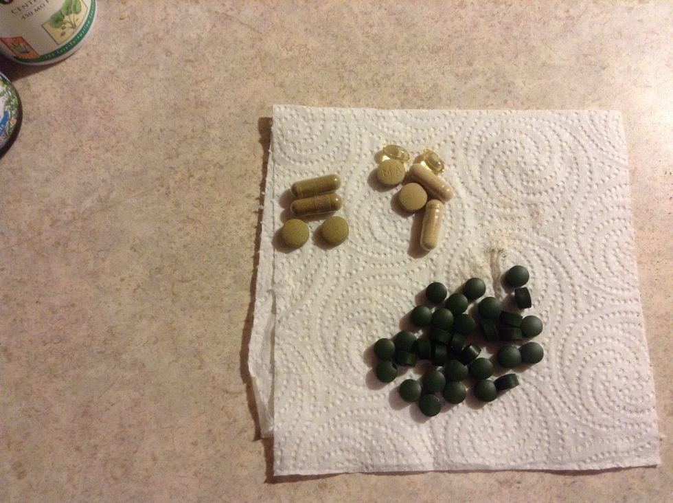 The one package not there is the tabs on the bottom of the paper towel. Those are Chlorella tablets from Sunfood. I take a handful a day of those for digestion, detoxification, nutrients, and more.