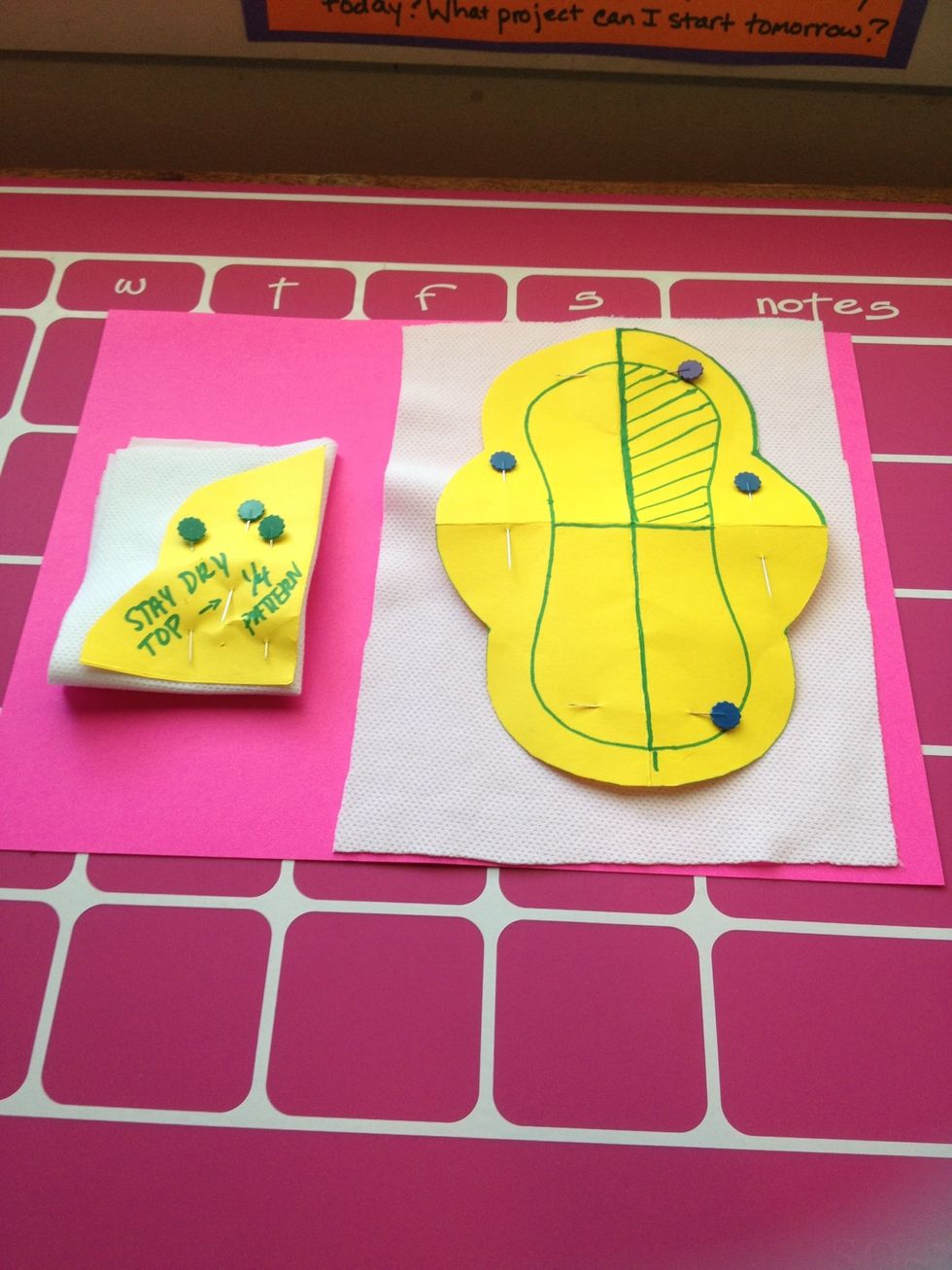 The other cutting method is tracing the pattern onto the fabric. The 1/4 method is on the left and tracing on right. This is the "stay dry" fabric for the top of the pad, nice during summer months!