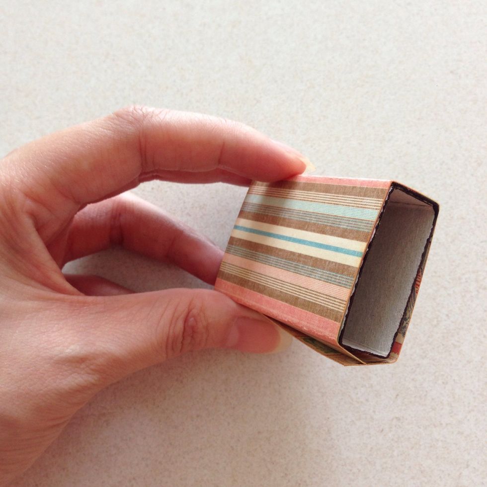 The piece of pattern paper should wrap around the matchbox cover nicely... If you see any flagging edges, trim them accordingly...