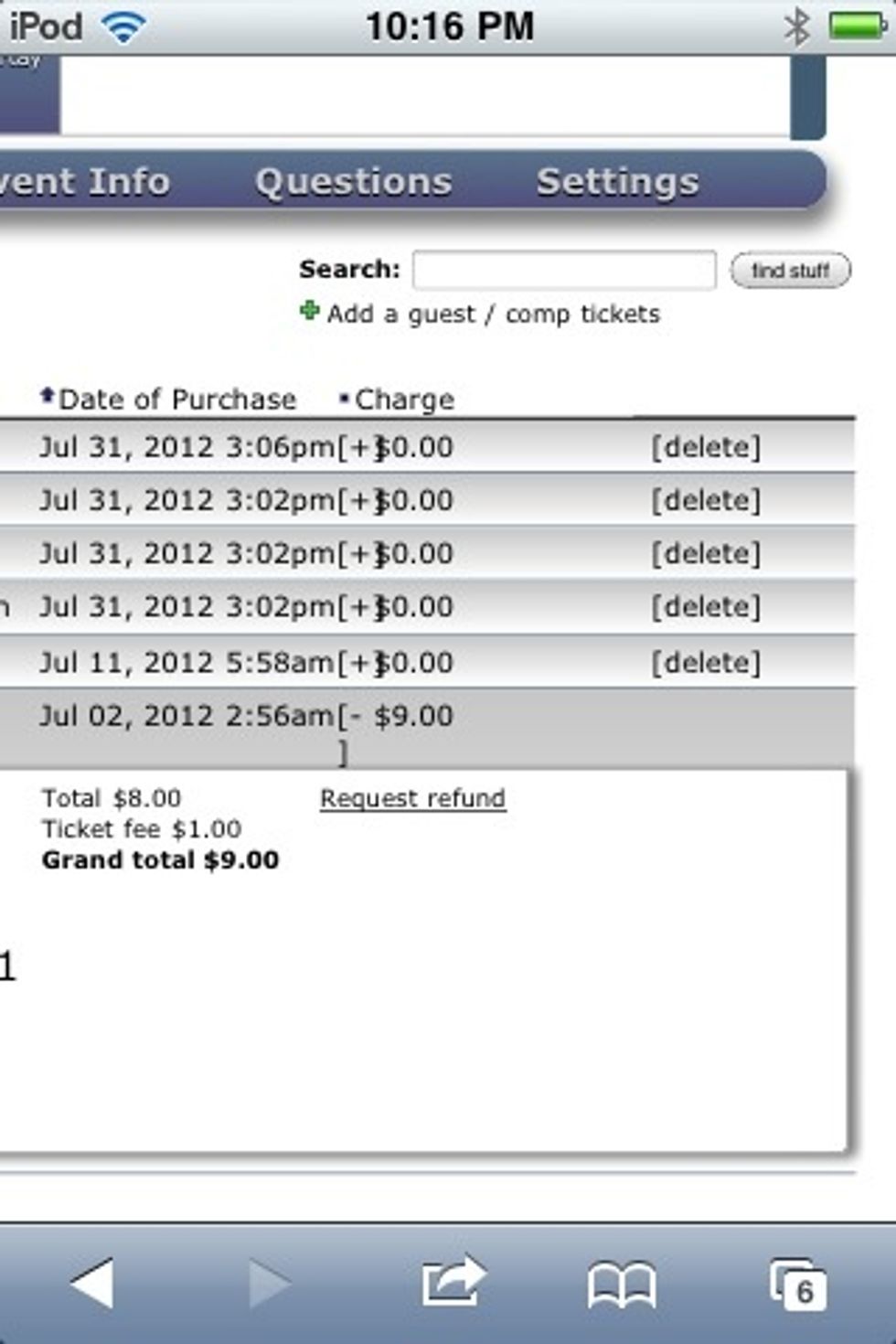 The plus sign next to the dollar amount shows you an itemized breakdown of that order, as well as the total amount going to you, the seller, and fees going to Tikly. You can also request a refund...