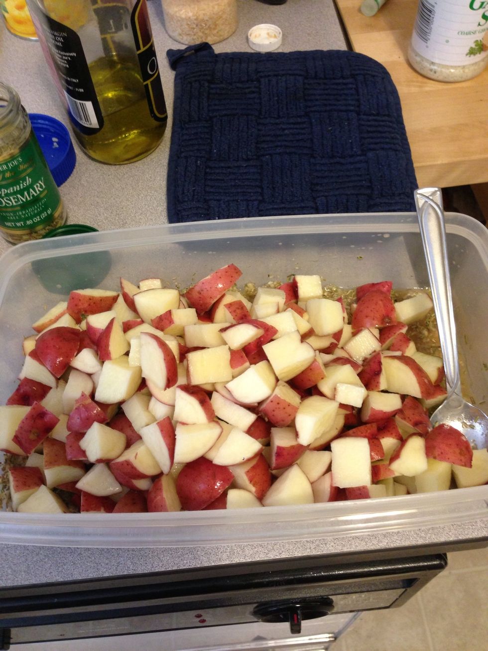 The potatoes added into the mixture.