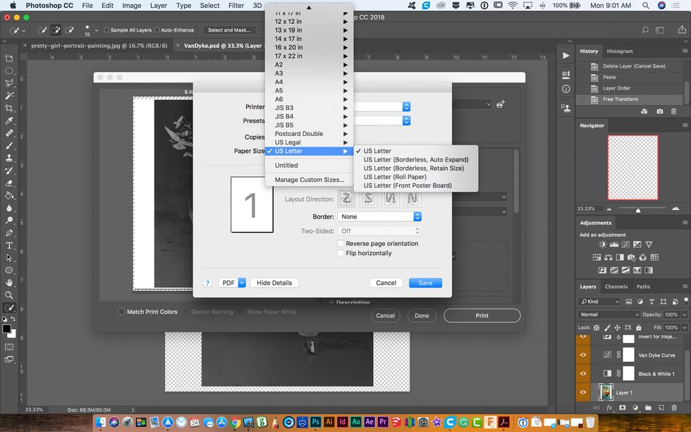 The Printer Settings dialog box will come up. Under Paper Size select US Letter.