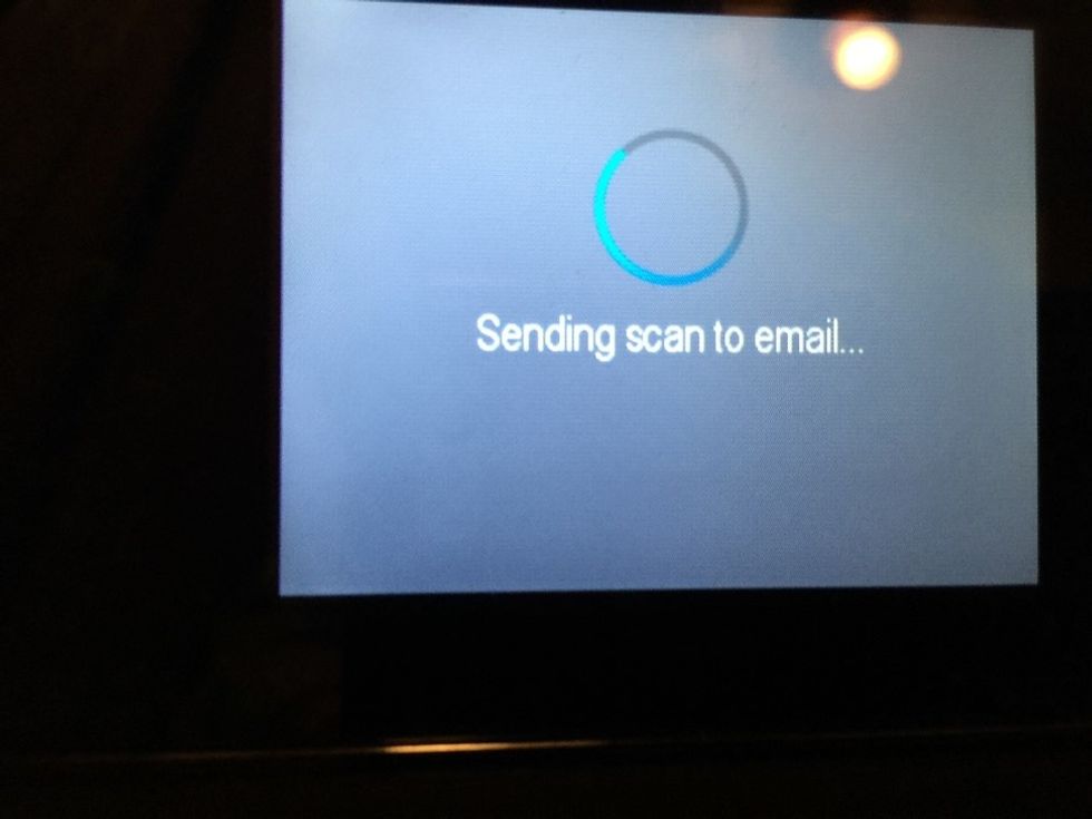 The printer will start to scan and email the document. \u000bManually send a followup email to:\u000bNAME@EMAIL.com to notify what documents were just sent.