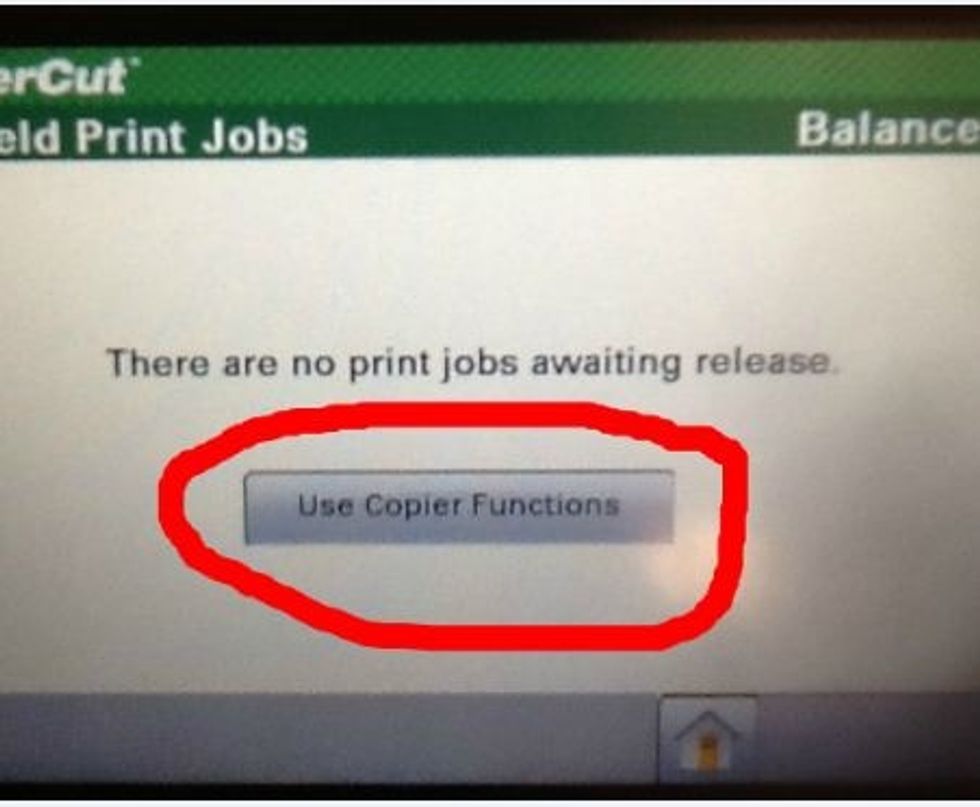 The printer will tell you there are no jobs awaiting but you must choose the "Use Copier Functions" button and follow the prompts.