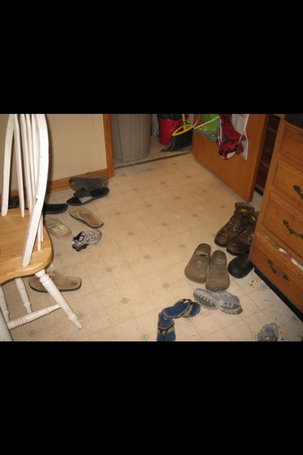 The problem...Everyone, including myself, comes in, flips our shoes off when we come in the door...then it's trip over the shoes to get to pantry or the door.