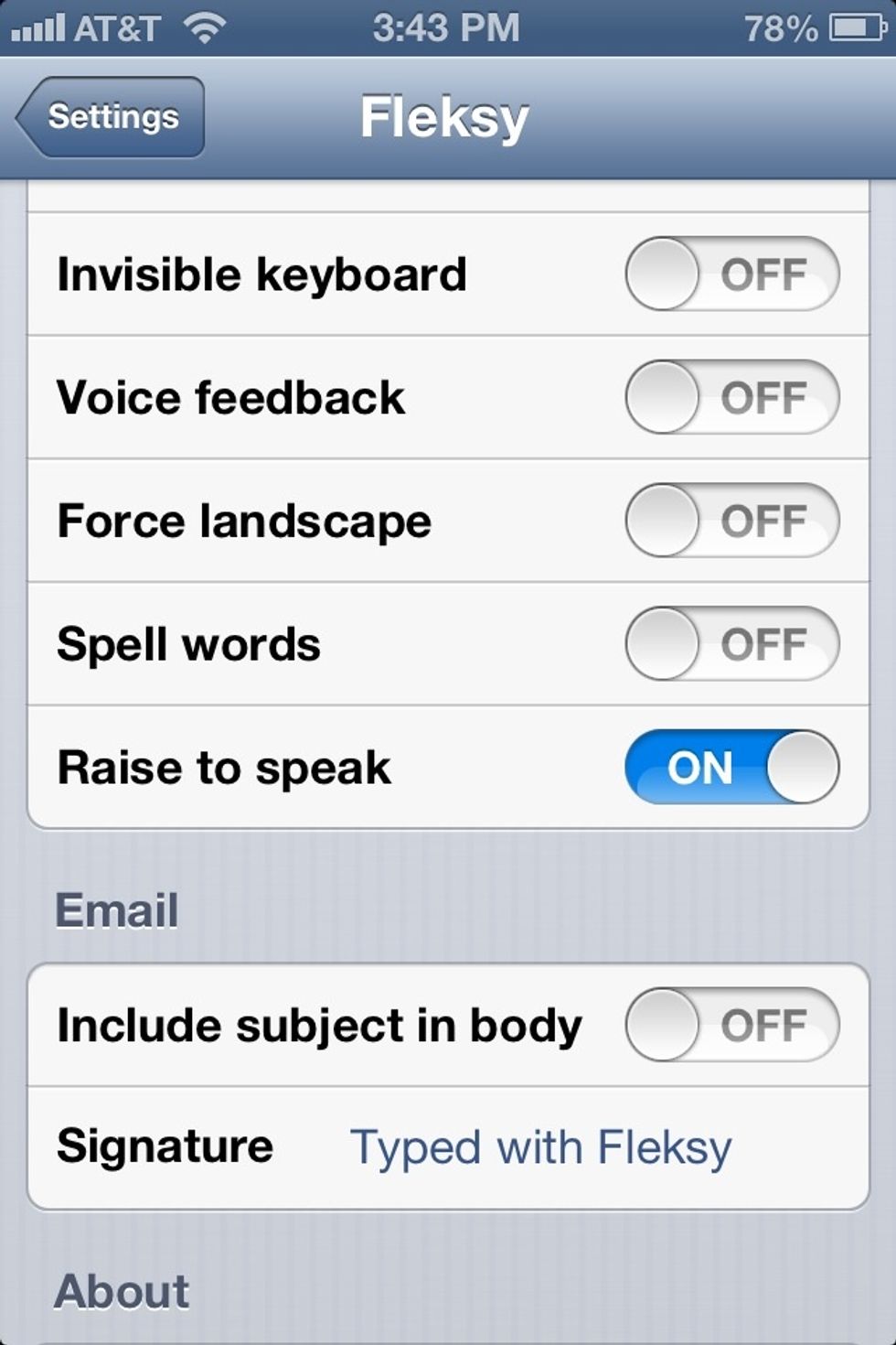The Raise to speak feature means you won't hear the voice feedback until you lift your iPhone to your ear. Be sure to visit your settings app then go to Fleksy for more features and options.