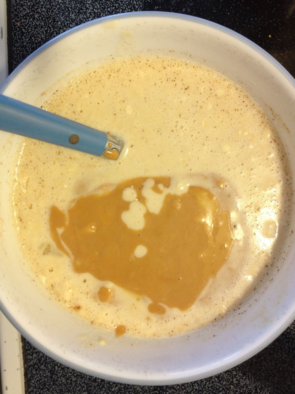 The reason you use warmed milk and water is because the PB becomes lumpy when added to a cold batter, although that does not affect the results! Anyhow...