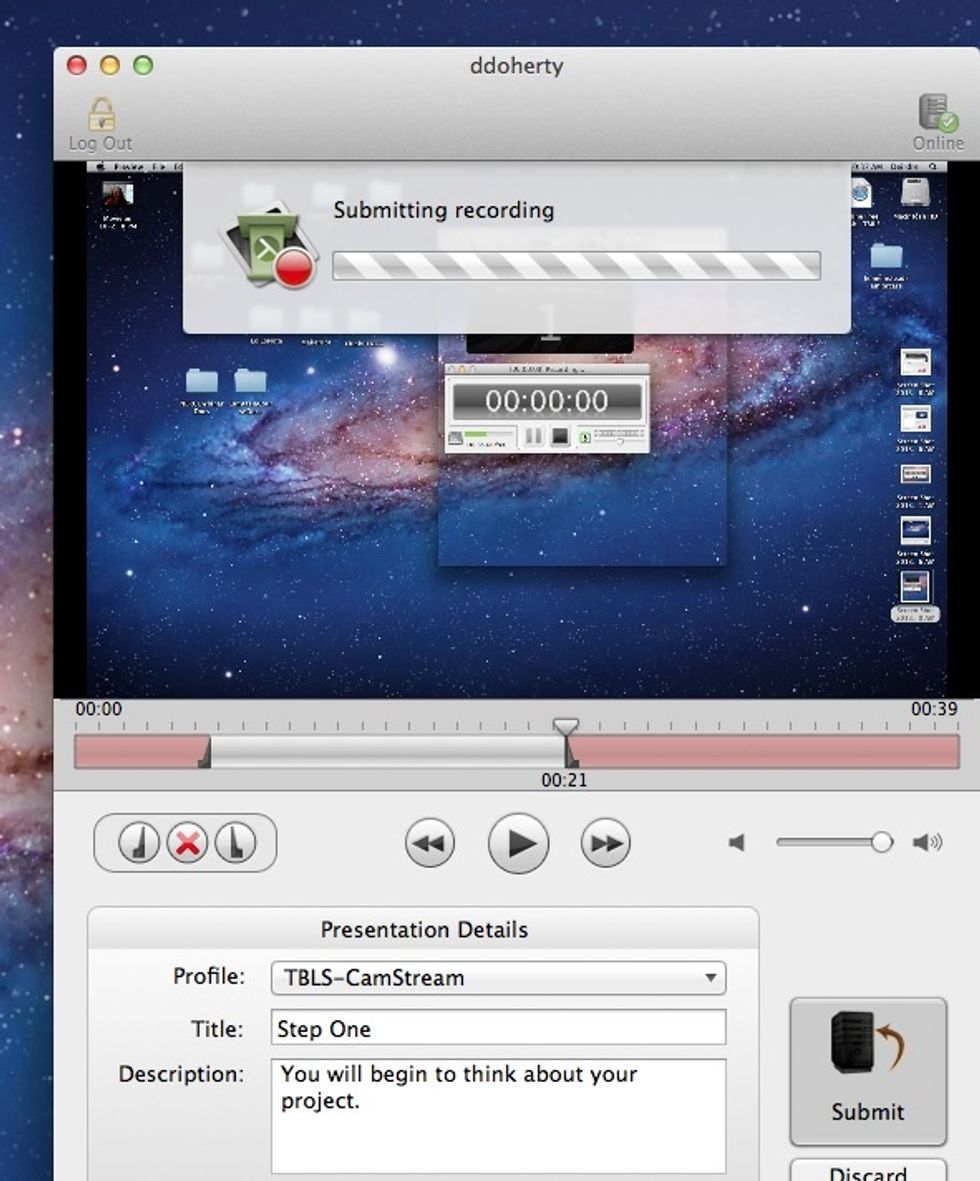 The recording will upload to the server if you are online and connected to your account or if you are using the portable drive the file will be saved on your portable drive.