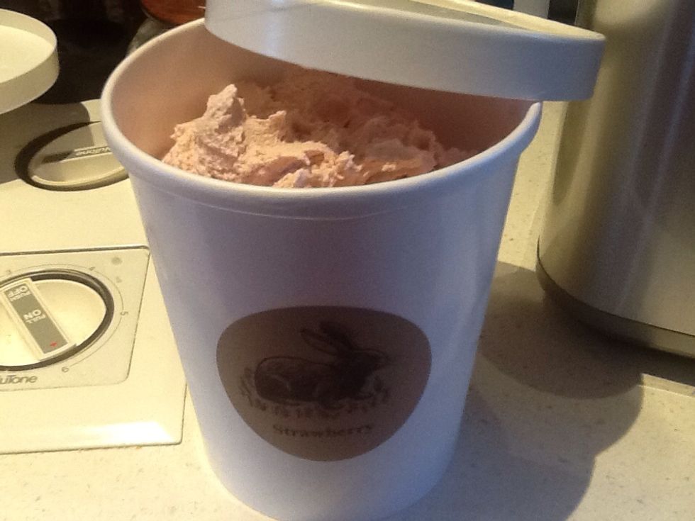 The remainder goes in a wax coated paper quart freezer container. Put in plastic bag to keep well.