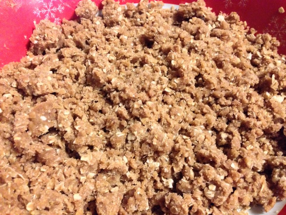 The rest you will have to blend by hand until topping is fully blended and crumbly to the touch and set aside until pie is finished.